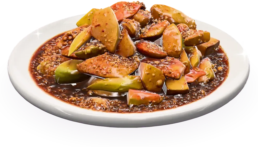 Sepiring rujak ebi: potongan buah dengan saus ebi dan taburan kacang mete